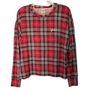 VS PINK Size M red white black plaid super soft sleep long sleeve pyjama top